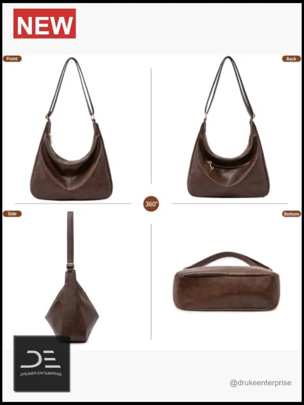 Vegan Leather Hobo Shoulder Bag Tote Crossbody Purse Foldable Slouchy Handbag